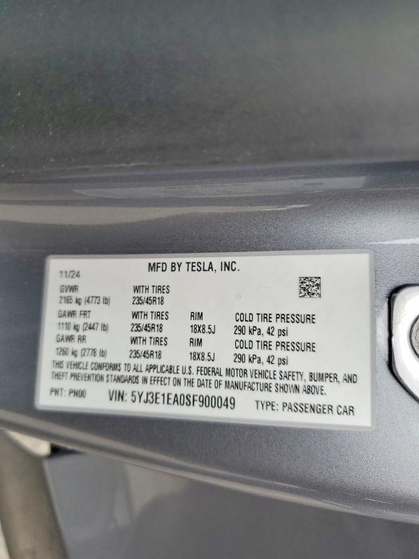 Продажа на аукционе авто 2025 Tesla Model 3, vin: 5YJ3E1EA0SF900049, номер лота: 76849865