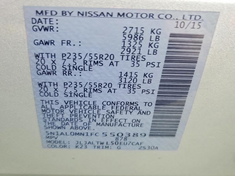 76835855 :رقم المزاد ، 5N1AL0MN1FC550389 vin ، 2015 Infiniti Qx60 مزاد بيع