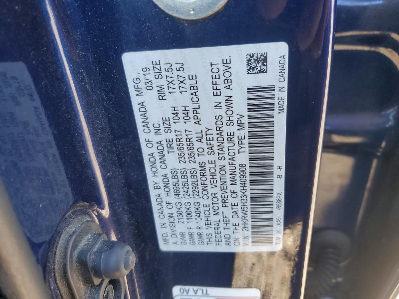 Продаж на аукціоні авто 2019 Honda Cr-v, vin: 2HKRW5H33KH409908, номер лоту: 77420395