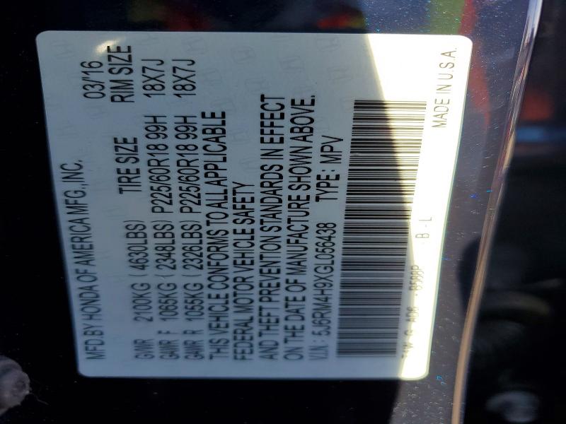 Продаж на аукціоні авто 2016 Honda Cr-v, vin: 5J6RM4H9XGL056438, номер лоту: 78326615