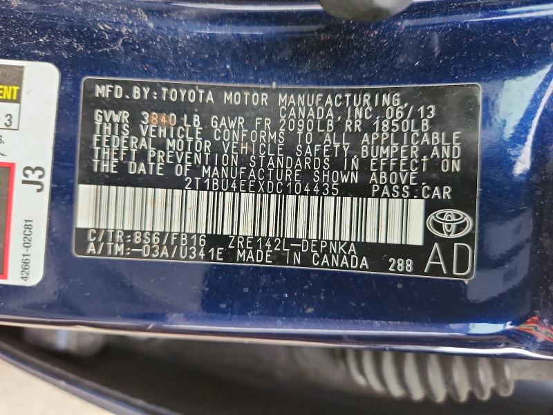 78499795 :رقم المزاد ، 2T1BU4EEXDC104435 vin ، 2013 Toyota Corolla مزاد بيع