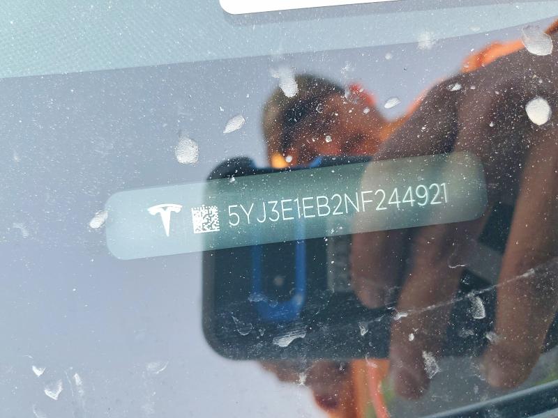 77534855 :رقم المزاد ، 5YJ3E1EB2NF244921 vin ، 2022 Tesla Model 3 مزاد بيع