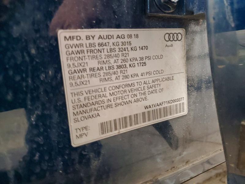 Aukcja sprzedaży 2019 Audi Q7, vin: WA1VAAF71KD003377, numer aukcji: 76151285