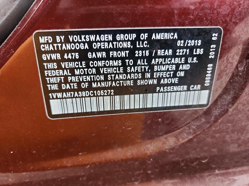 Продаж на аукціоні авто 2013 Volkswagen Passat, vin: 1VWAH7A38DC105272, номер лоту: 75768665