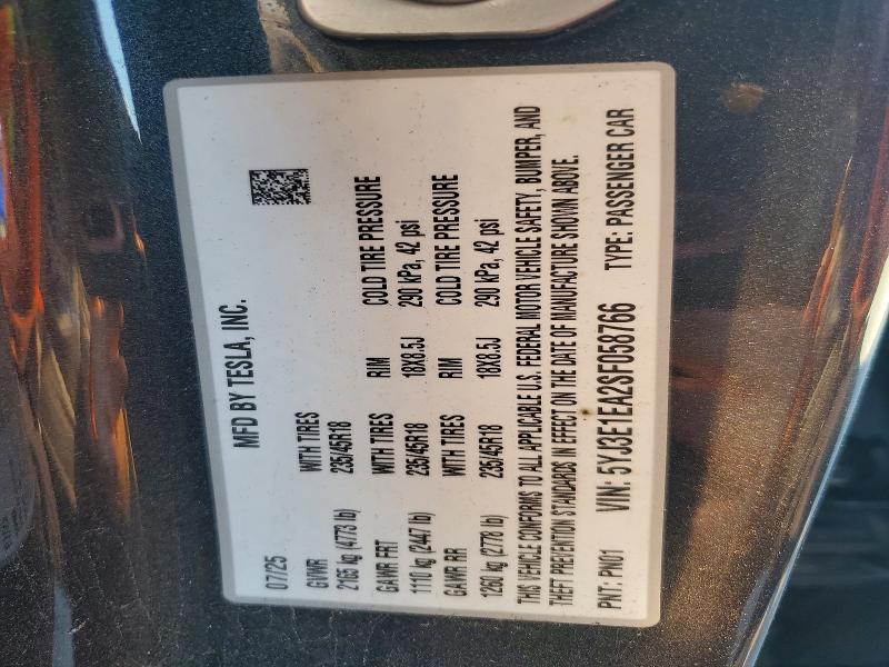 2025 Tesla Model 3 მანქანა იყიდება აუქციონზე, vin: 5YJ3E1EA2SF058766, აუქციონის ნომერი: 76575555