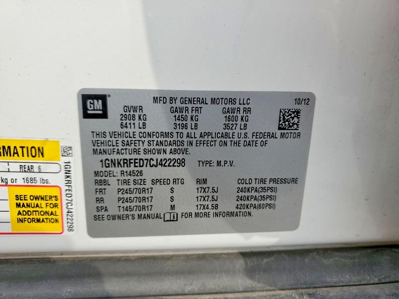 Продаж на аукціоні авто 2012 Chevrolet Traverse, vin: 1GNKRFED7CJ422298, номер лоту: 77169385