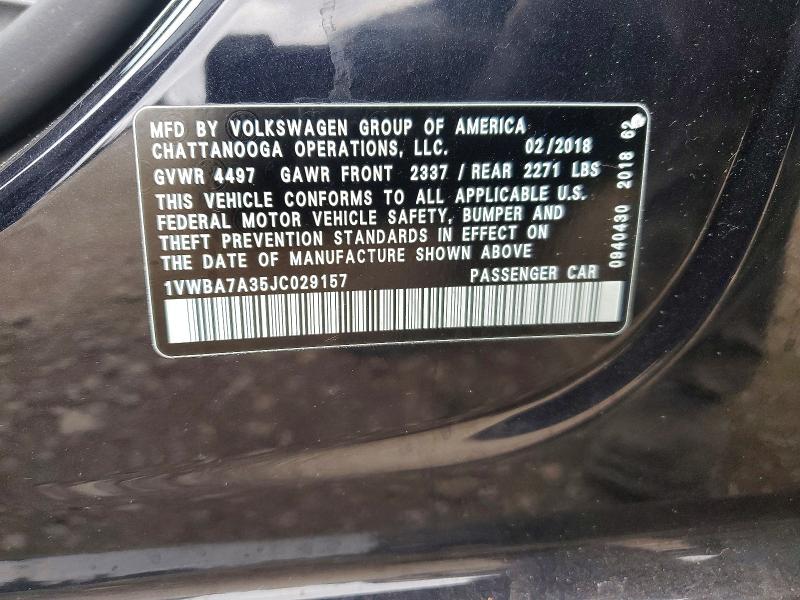 2018 Volkswagen Passat მანქანა იყიდება აუქციონზე, vin: 1VWBA7A35JC029157, აუქციონის ნომერი: 79301905
