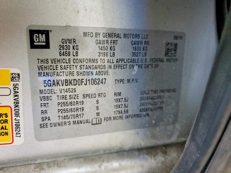 79004815 :رقم المزاد ، 5GAKVBKD0FJ106247 vin ، 2015 Buick Enclave مزاد بيع