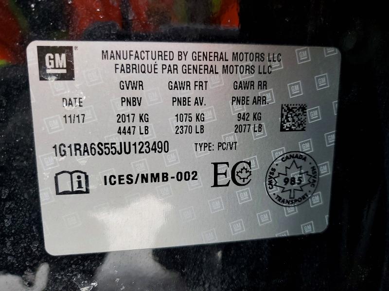Aukcja sprzedaży 2018 Chevrolet Volt, vin: 1G1RA6S55JU123490, numer aukcji: 76462645