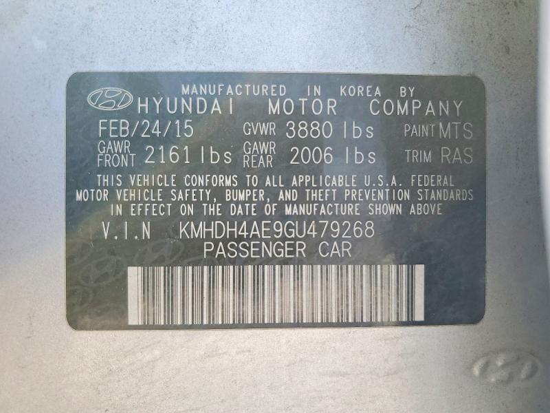 2016 Hyundai Elantra მანქანა იყიდება აუქციონზე, vin: KMHDH4AE9GU479268, აუქციონის ნომერი: 77953045