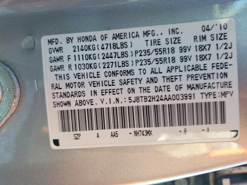 Aukcja sprzedaży 2010 Acura Rdx, vin: 5J8TB2H24AA003991, numer aukcji: 78663975