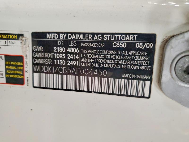 77427625 :رقم المزاد ، WDDKJ7CB5AF004450 vin ، 2010 Mercedes-benz E مزاد بيع