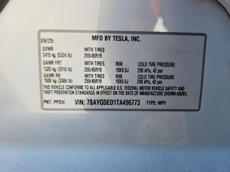Продаж на аукціоні авто 2026 Tesla Model Y, vin: 7SAYGDED1TA496773, номер лоту: 79274675