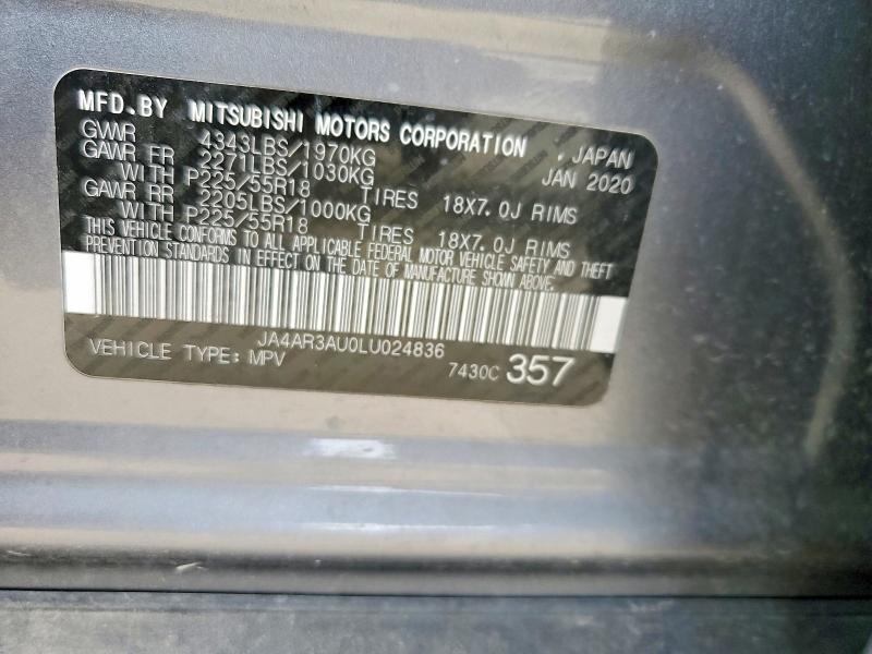 2020 Mitsubishi Outlander Sport მანქანა იყიდება აუქციონზე, vin: JA4AR3AU0LU024836, აუქციონის ნომერი: 75706255