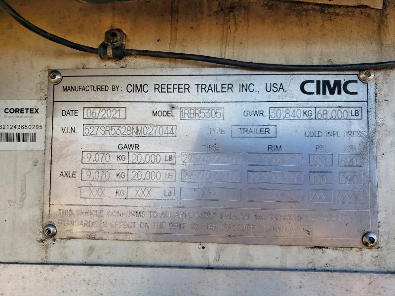 77889985 :رقم المزاد ، 527SR5328NM027044 vin ، 2022 Cimc Reefer Trailer Trailers مزاد بيع