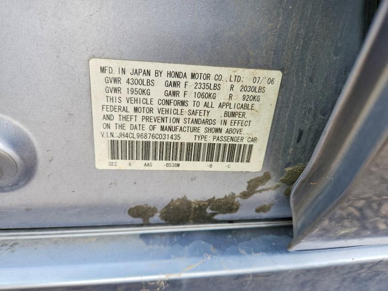2006 Acura Tsx მანქანა იყიდება აუქციონზე, vin: JH4CL96876C031435, აუქციონის ნომერი: 77820805