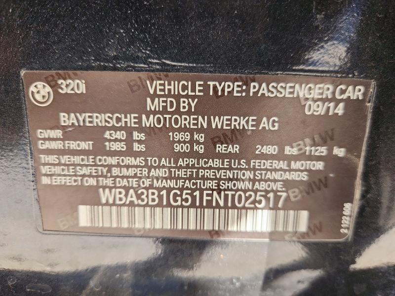 Продажа на аукционе авто 2015 Bmw 320, vin: WBA3B1G51FNT02517, номер лота: 76478715