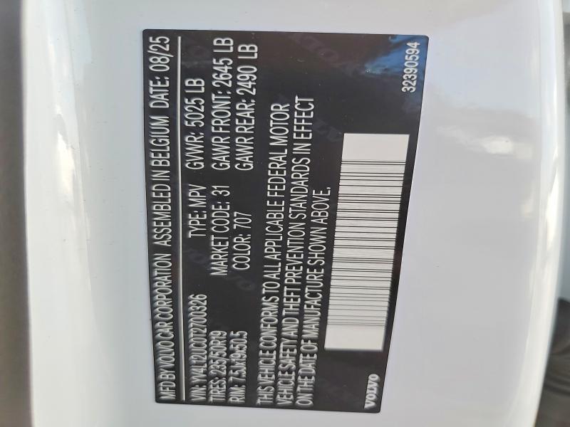77595115 :رقم المزاد ، YV4L12UC0T2700326 vin ، 2026 Volvo Xc40 مزاد بيع
