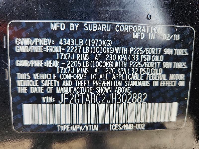 Продаж на аукціоні авто 2018 Subaru Crosstrek, vin: JF2GTABC2JH302882, номер лоту: 76865005