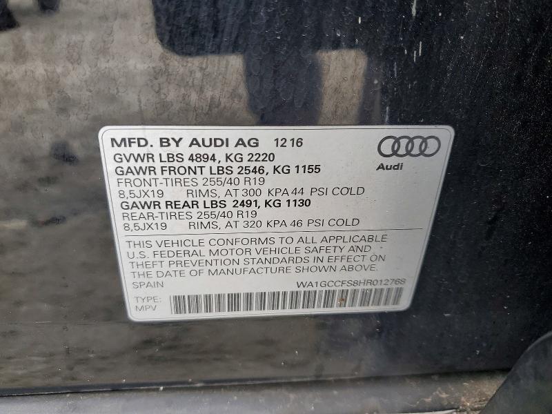 77666665 :رقم المزاد ، WA1GCCFS8HR012768 vin ، 2017 Audi Q3 مزاد بيع