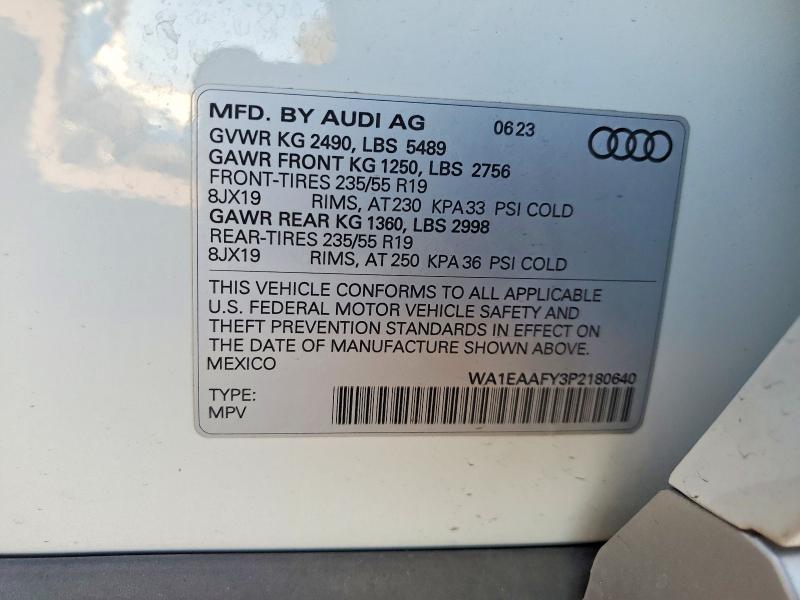 2023 Audi Q5 მანქანა იყიდება აუქციონზე, vin: WA1EAAFY3P2180640, აუქციონის ნომერი: 78544945