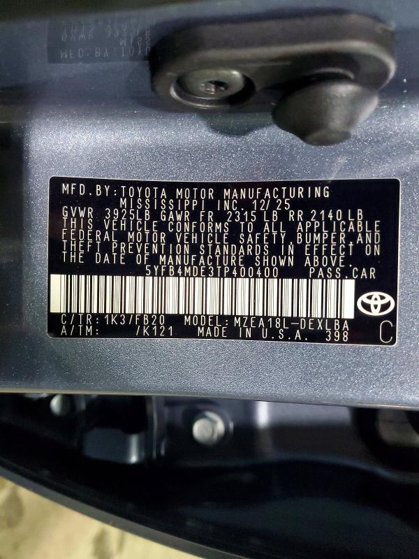Продажа на аукционе авто 2026 Toyota Corolla, vin: 5YFB4MDE3TP400400, номер лота: 78132575