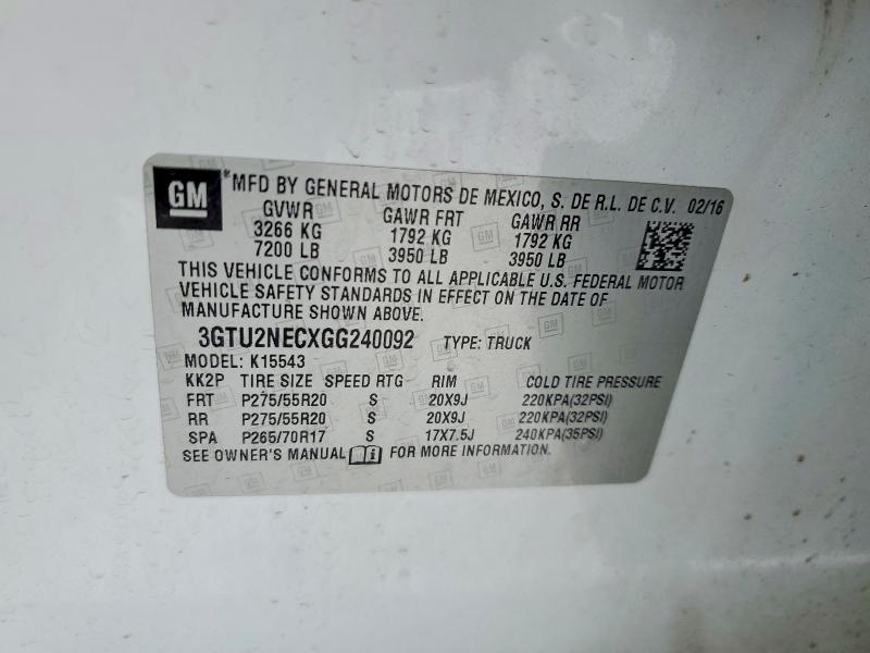 Aukcja sprzedaży 2016 Gmc Sierra, vin: 3GTU2NECXGG240092, numer aukcji: 75840955