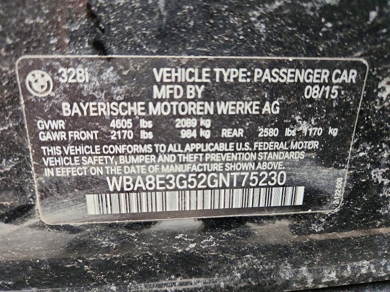 78792575 :رقم المزاد ، WBA8E3G52GNT75230 vin ، 2016 Bmw 328 مزاد بيع
