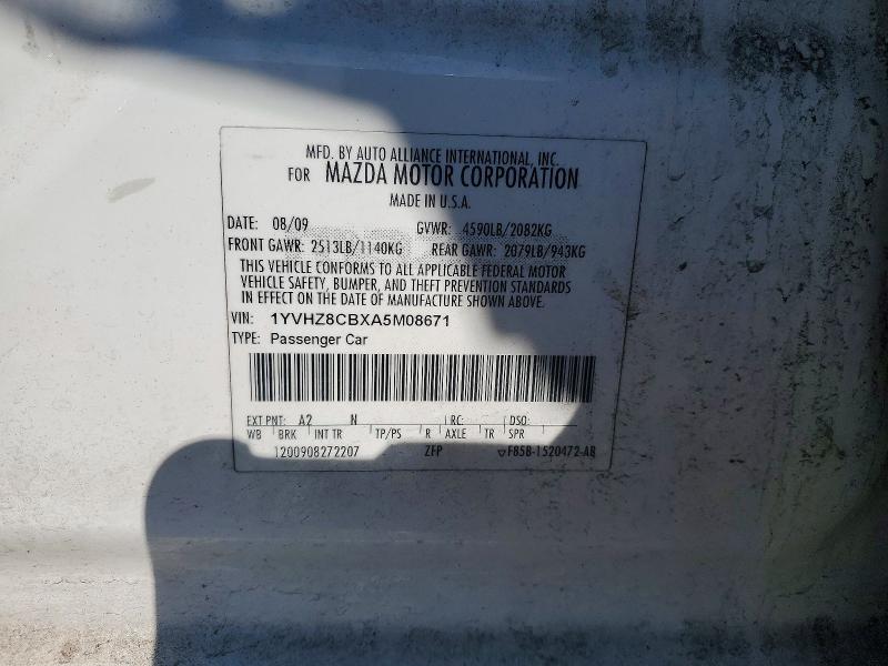 2010 Mazda 6 მანქანა იყიდება აუქციონზე, vin: 1YVHZ8CBXA5M08671, აუქციონის ნომერი: 76258655