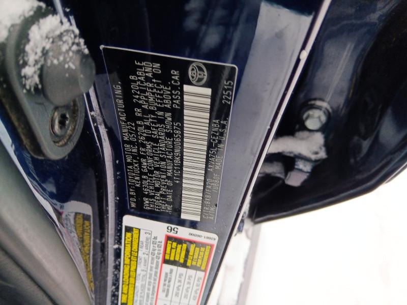 2022 Toyota Camry მანქანა იყიდება აუქციონზე, vin: 4T1C11BK9NU065875, აუქციონის ნომერი: 78187255