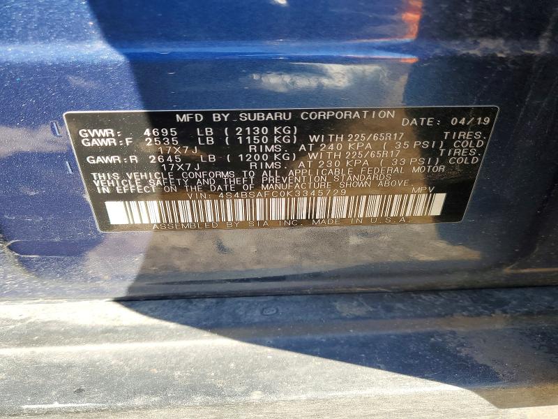 Aukcja sprzedaży 2019 Subaru Outback, vin: 4S4BSAFC0K3345729, numer aukcji: 78358935
