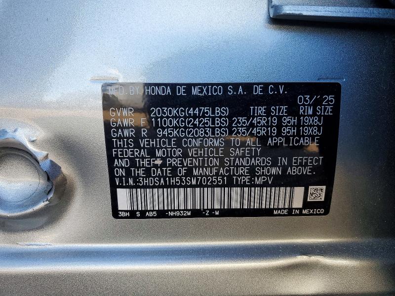 2025 Acura Adx მანქანა იყიდება აუქციონზე, vin: 3HDSA1H53SM702551, აუქციონის ნომერი: 78213715