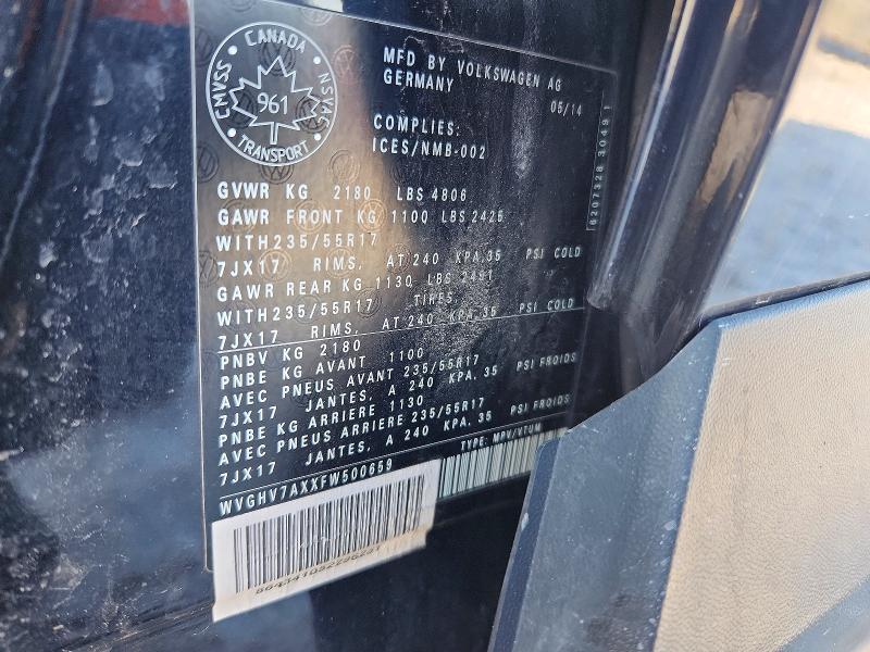 2015 Volkswagen Tiguan მანქანა იყიდება აუქციონზე, vin: WVGHV7AXXFW500659, აუქციონის ნომერი: 78049355