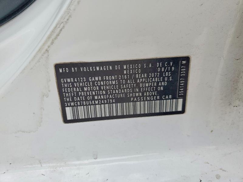 2019 Volkswagen Jetta მანქანა იყიდება აუქციონზე, vin: 3VWCB7BU5KM249794, აუქციონის ნომერი: 79180265