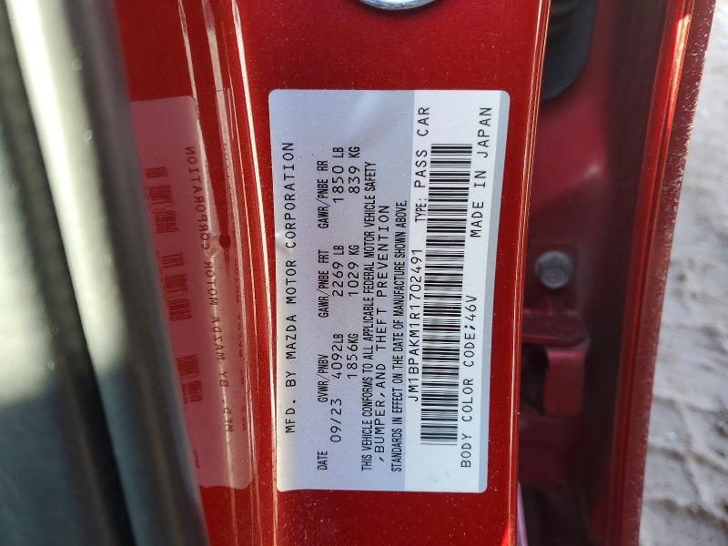 2024 Mazda 3 მანქანა იყიდება აუქციონზე, vin: JM1BPAKM1R1702491, აუქციონის ნომერი: 78964565