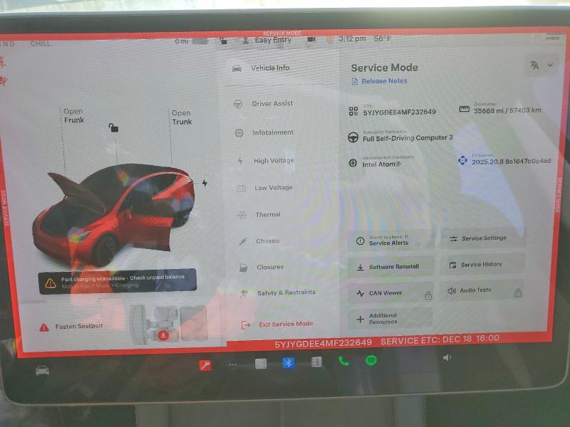 Aukcja sprzedaży 2021 Tesla Model Y, vin: 5YJYGDEE4MF232649, numer aukcji: 97249035
