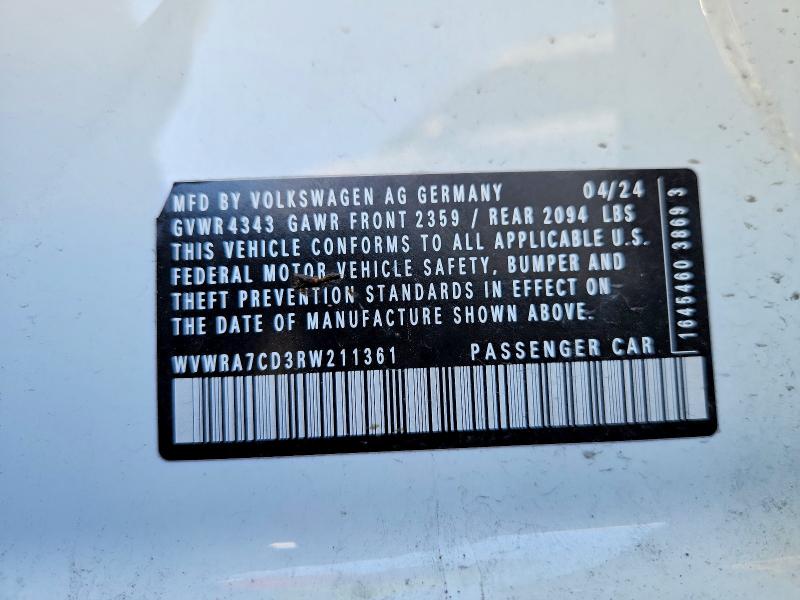 78640165 :رقم المزاد ، WVWRA7CD3RW211361 vin ، 2024 Volkswagen Gti مزاد بيع