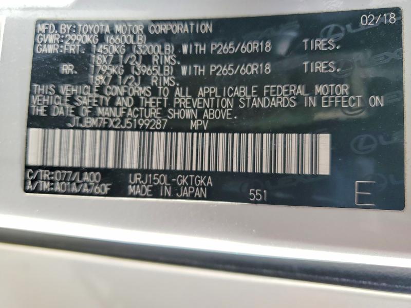 Продаж на аукціоні авто 2018 Lexus Gx, vin: JTJBM7FX2J5199287, номер лоту: 78118665