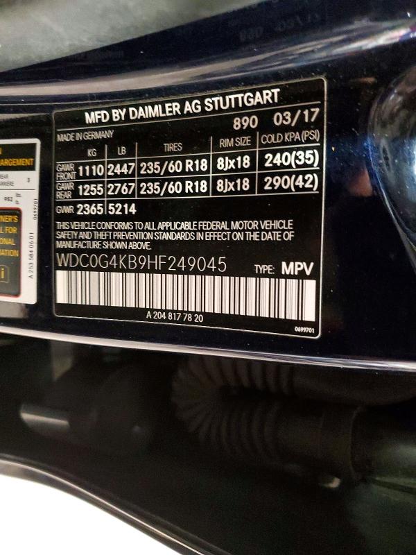Продаж на аукціоні авто 2017 Mercedes-benz Glc, vin: WDC0G4KB9HF249045, номер лоту: 76825765