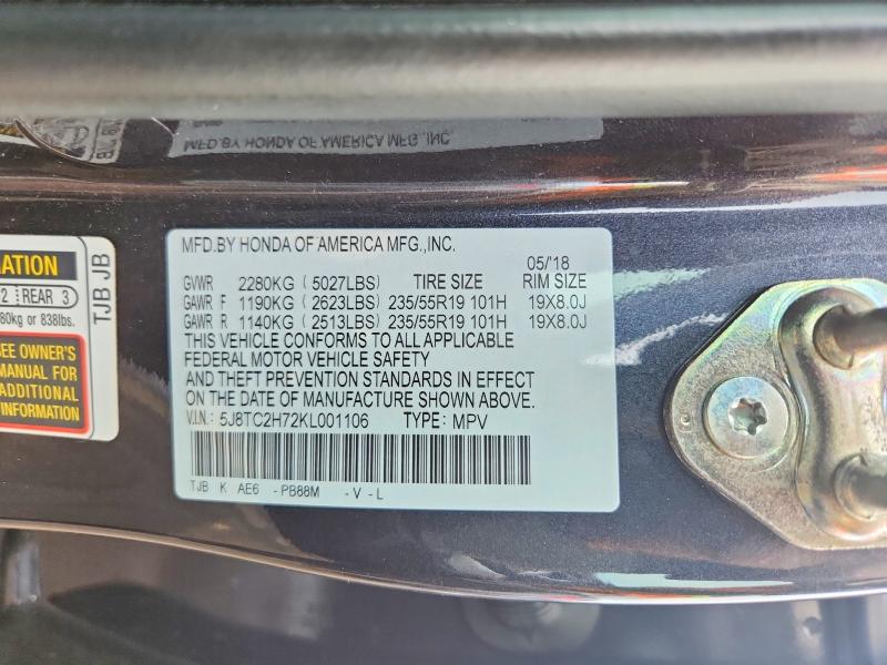 79188235 :رقم المزاد ، 5J8TC2H72KL001106 vin ، 2019 Acura Rdx مزاد بيع