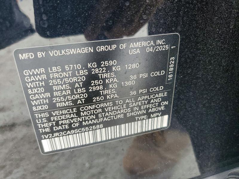 76224845 :رقم المزاد ، 1V2JR2CA9SC552588 vin ، 2025 Volkswagen Atlas مزاد بيع