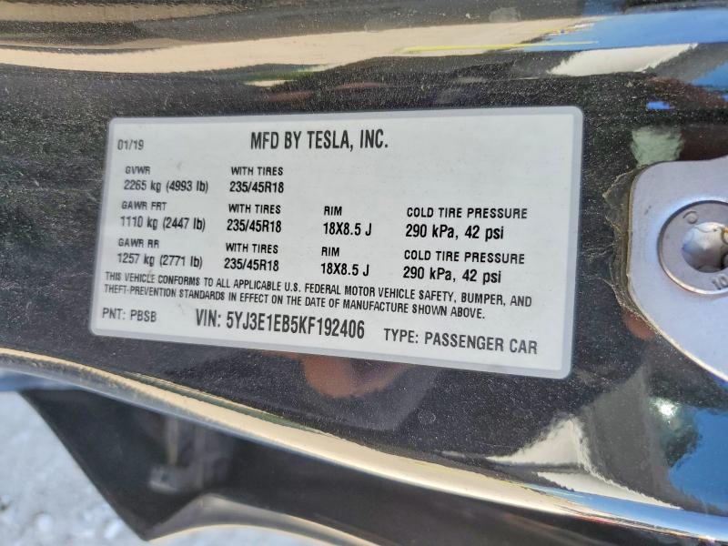 Продажа на аукционе авто 2019 Tesla Model 3, vin: 5YJ3E1EB5KF192406, номер лота: 78689535