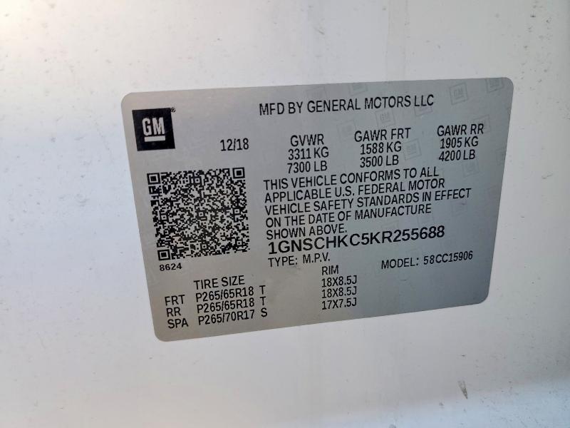 Aukcja sprzedaży 2019 Chevrolet Suburban, vin: 1GNSCHKC5KR255688, numer aukcji: 77546005