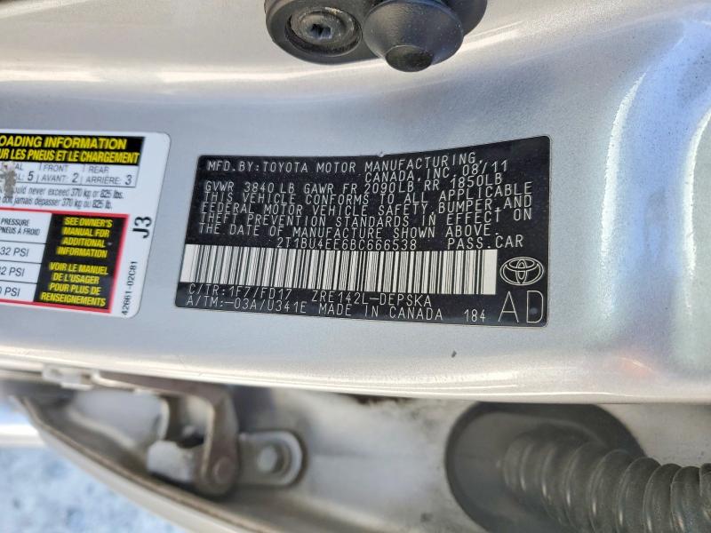 78417775 :رقم المزاد ، 2T1BU4EE6BC666538 vin ، 2011 Toyota Corolla مزاد بيع