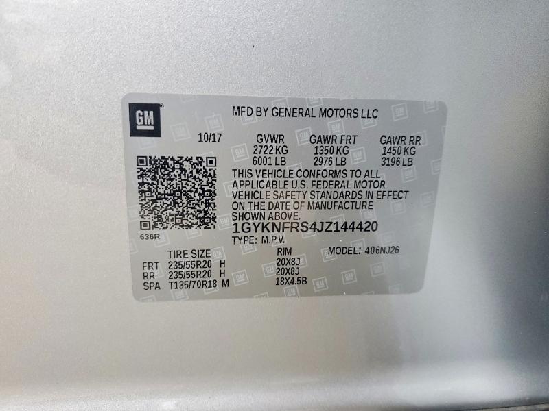 Продаж на аукціоні авто 2018 Cadillac Xt5 Premiu, vin: 1GYKNFRS4JZ144420, номер лоту: 77181795