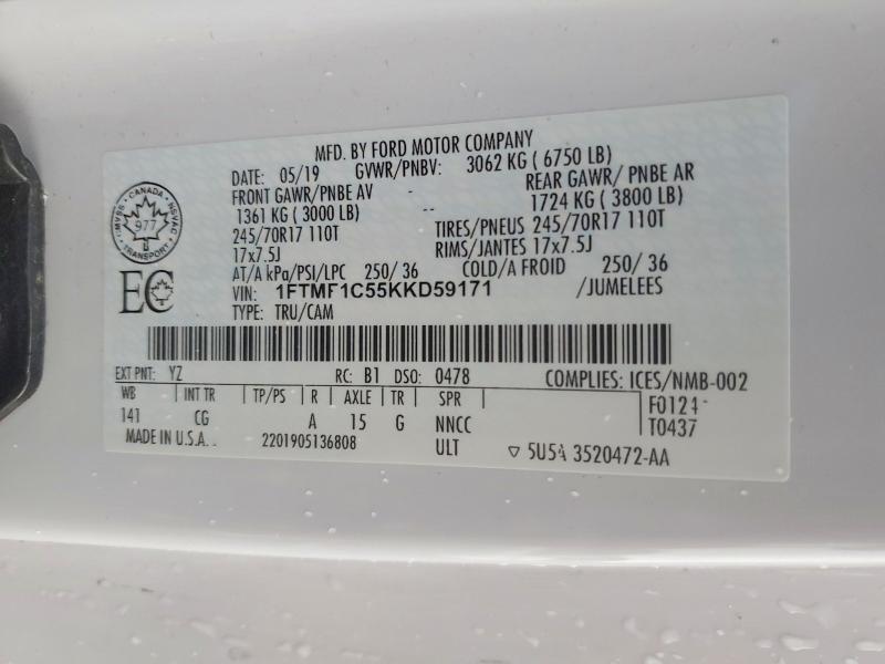 Aukcja sprzedaży 2019 Ford F150, vin: 1FTMF1C55KKD59171, numer aukcji: 77108735