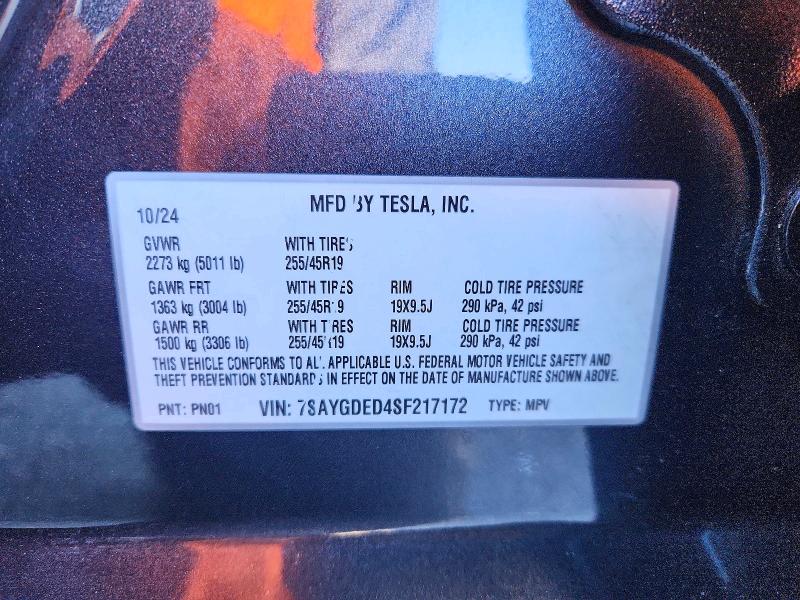 Aukcja sprzedaży 2025 Tesla Model Y, vin: 7SAYGDED4SF217172, numer aukcji: 75696945