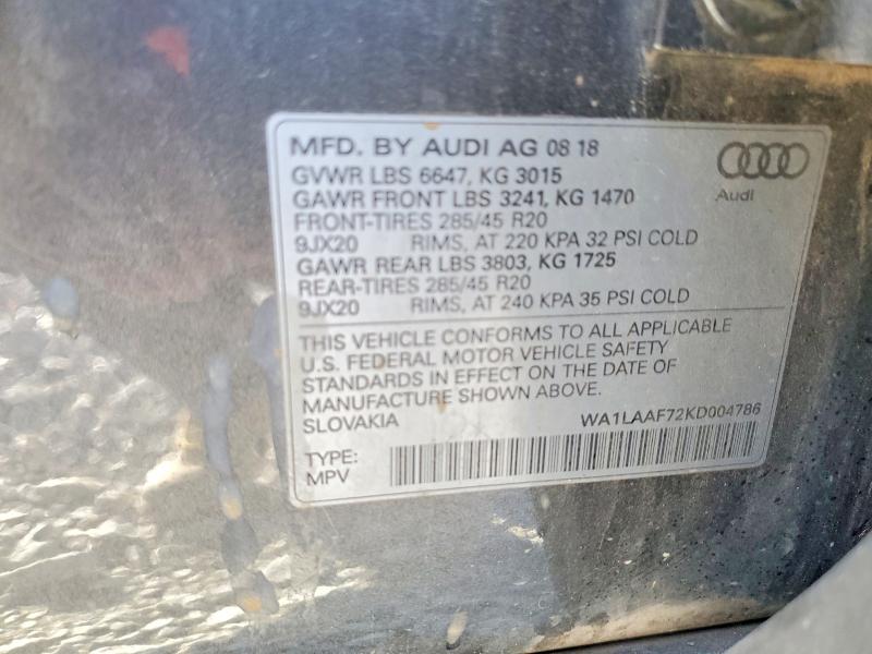 Продаж на аукціоні авто 2019 Audi Q7, vin: WA1LAAF72KD004786, номер лоту: 77281725
