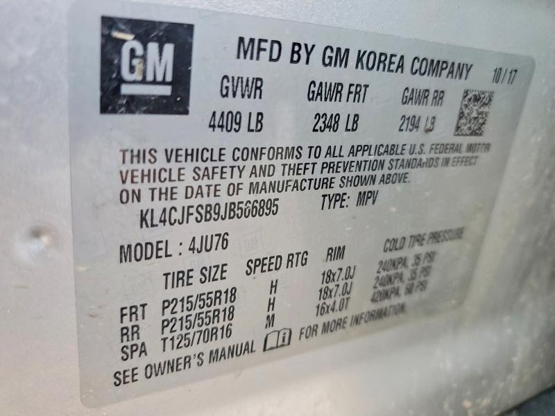 2018 Buick Encore მანქანა იყიდება აუქციონზე, vin: KL4CJFSB9JB566895, აუქციონის ნომერი: 77912725