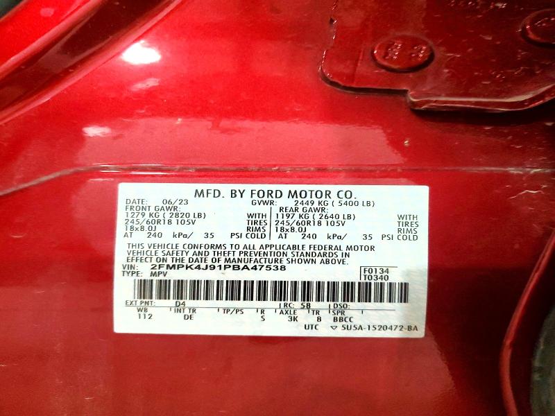Auction sale of the 2023 Ford Edge, vin: 2FMPK4J91PBA47538, lot number: 76782235